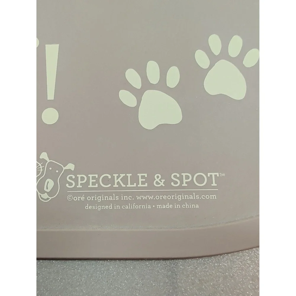 Speckle & Spot Ore Originals Silicone Pet Food Mat Brown Woof Paw Prints 19x12